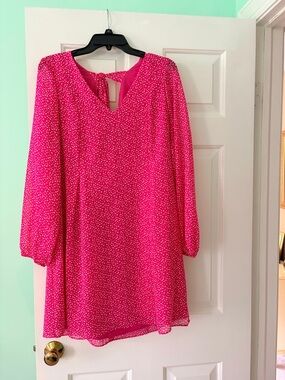 INC International Concepts Hot Pink Polka Dot Long-Sleeve Shift Dress